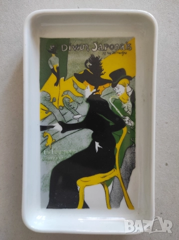 Малка керамична чинийка за джунджурии от Limoges France с дизайн на Тулуз-Лотрек.