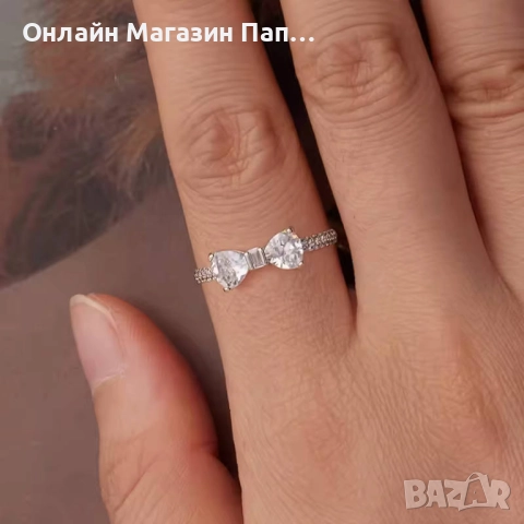 WOSTU Сребърен Пръстен 925 Панделка AAA Циркон. Позлатен с бяло злато. Сертификат, снимка 4 - Пръстени - 52476002