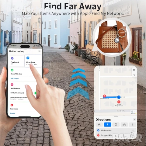 QCOQ Air Tracker Tag – Bluetooth Тракер за Apple Find My (iOS), 100dB Звук и Глобално проследяване, снимка 7 - Друга електроника - 53211682