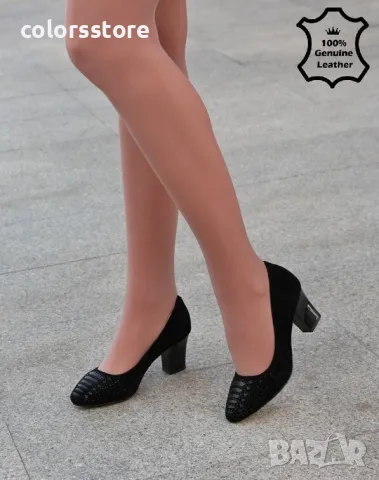 Обувки на ток - черен ЕСТЕСТВЕН велур - 17063Z-2-1K