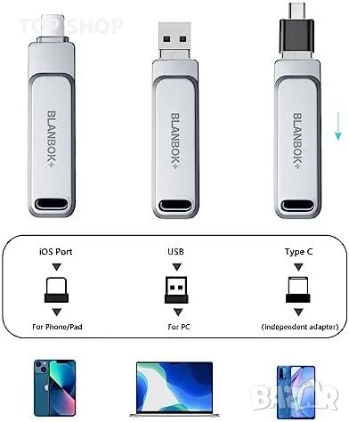 Нова Флашка за телефон 128GB памет за iPhone/Android/PC Бърз Трансфер, снимка 5 - Друга електроника - 49530537