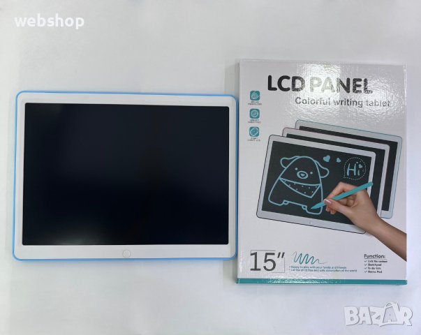 Голяма Детска Дъска за Рисуване със Стилус , Цветен таблет за писане с LCD панел, 15 Инча