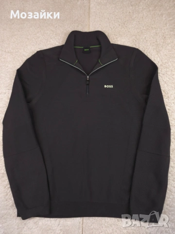 Мъжки пуловер BOSS Zidor Quarter-Zip Черен Слим | MSRP €199 | Размер L