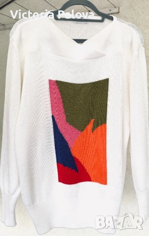 Уникална дизайнерска находка - пуловер MÄRZ München с артистичен цветен панел, снимка 3 - Блузи с дълъг ръкав и пуловери - 53397534