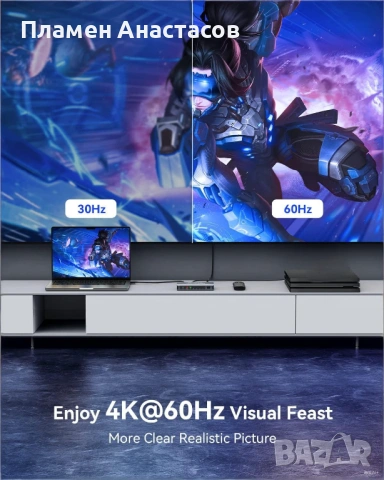 GANA HDMI Switch 3-in-1 Out – HDMI превключвател с дистанционно, 4K@60Hz (сив), снимка 2 - Плейъри, домашно кино, прожектори - 53837343