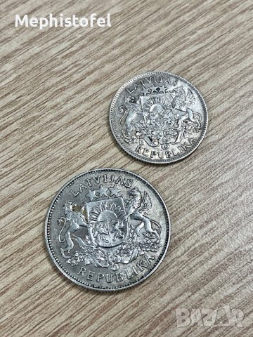 Лот Латвия 1 + 2 лати 1924-1925 г, сребърни монети , снимка 4 - Нумизматика и бонистика - 41652391