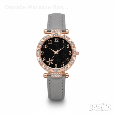 РАЗПРОДАЖБА! Дамски кварцов часовник с камъни – кожена каишка в различни цветове, снимка 4 - Дамски - 52348140