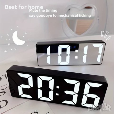 LED дигитален часовник с огледална повърхност,голям дисплей,батерия или USB зареждане, снимка 4 - Друга електроника - 42255287