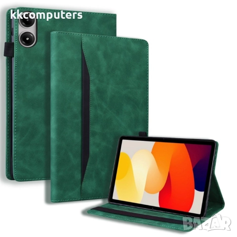 Xiaomi Redmi Pad 2 - Кожен калъф с Джоб за карти, Джоб за писалка, Стойка и Протектор | Черен, Черве, снимка 2 - Калъфи, кейсове - 52143303