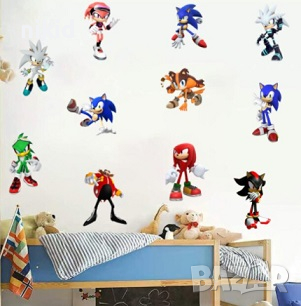 Соник Sonic герои самозалепващ стикер лепенка за стена и мебел детска стая, снимка 1 - Други - 36116056