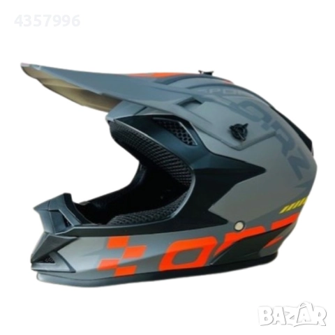 Кросова каска, Мото, Атв, Вело и др, S - M, Сиво с оранжево