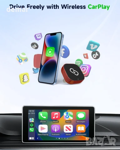 Безжичен CarPlay адаптер Spedal за iPhone, преобразува кабелен в безжичен, червен, снимка 2 - Аксесоари и консумативи - 50793127