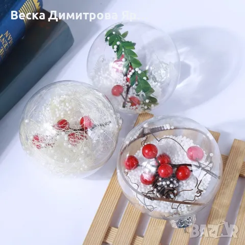 Комплект от 6 прозрачни топки за елха пълни с коледна декорация, снимка 2 - Декорация за дома - 48003212
