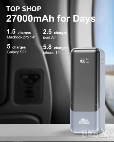 145W Power Bank, 27000mAh преносимо зарядно устройство за лаптоп и телефон, Powerbank с 3 изхода, 10, снимка 3 - Външни батерии - 48901528