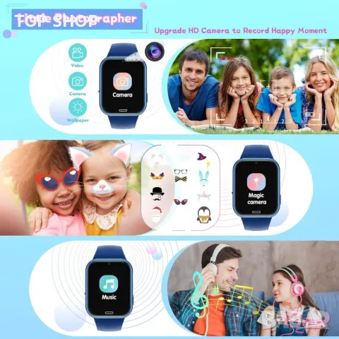 Смарт часовник,телефон с игри крачкомер Обаждане SOS Музика Камера Будилник,, снимка 5 - Смарт гривни - 49265198