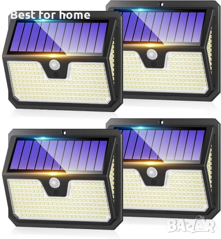 Външни слънчеви лампи, 238 LED слънчеви охранителни лампи и 3 режима на работа