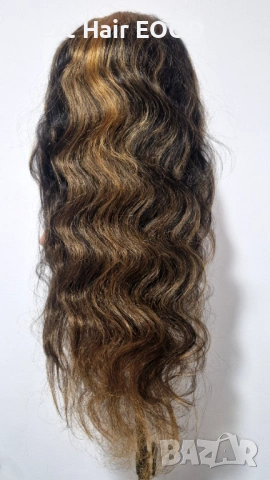 Естествена черна чуплива перука от бразилска човешка коса с руси кичури 75 см - Lace Front 13x6, снимка 4 - Аксесоари за коса - 53294971
