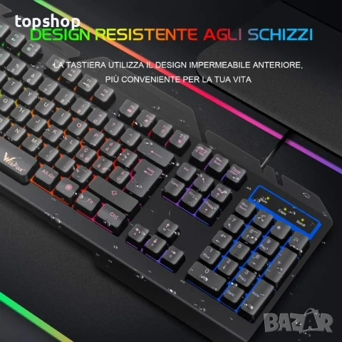 НОВА Геймърска клавиатура WisFox с подсветка, версия 2023 г., снимка 7 - Клавиатури и мишки - 50525571