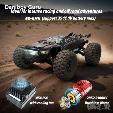 Hosim X07W безчетков мотор RC кола 1/10  Безчеткова скорост 68km/ч Хоби клас 4WD Всички терени, снимка 3 - Коли, камиони, мотори, писти - 51143800