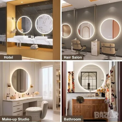 Кръгло лед LED огледало за баня Ф60/80 см, bluetooth и обезпотяване, снимка 3 - Огледала - 48668967