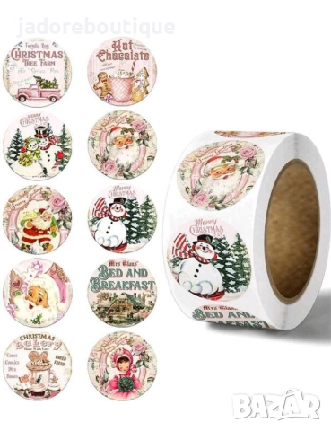 100 бр Кръгли стикери Коледни различни видове Коледа, снимка 4 - Други - 47382851