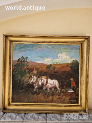 Майсторска огромна антикварна авторска картина масло върху платно , снимка 3 - Картини - 52019785