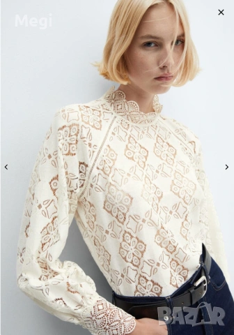 Елегантна дантелена блуза Mango, снимка 2 - Блузи с дълъг ръкав и пуловери - 53621291