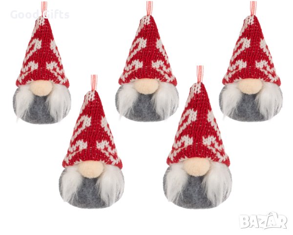 Коледна украса 5 Броя Коледен гном с червена шапка, 11см