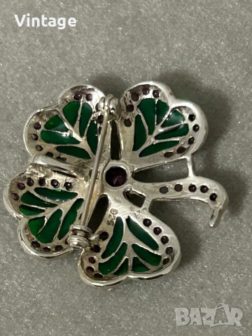 Изискана сребърна брошка/ медальон с рубини и емайл , снимка 5 - Колиета, медальони, синджири - 53668826