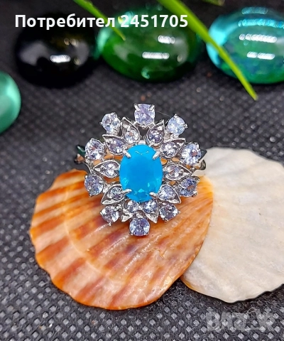 Сребърен пръстен 925 с натурални танзанити и в средата Син опал, снимка 3 - Пръстени - 52583280