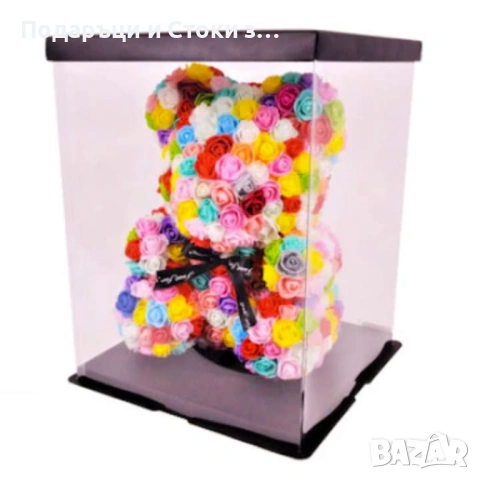 Мече от разноцветни рози в луксозна кутия 40см, снимка 5 - Други стоки за дома - 53038802