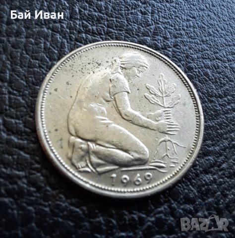 Стара монета 50 пфенига 1969 г. буква  F - Германия  - топ цена !