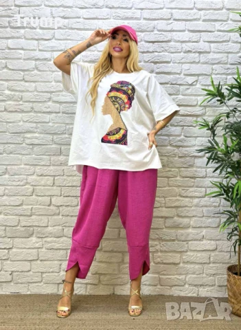 Ефектен уголемен комплект, панталон с блуза, лице 