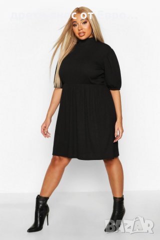 BooHoo Плюс размер черна рокля с къс ръкав XL, снимка 1 - Рокли - 34238171