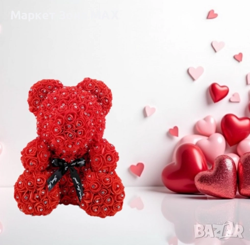 Луксозно мече от рози покрито с блестящи камъчета в елегантна подаръчна кутия, снимка 4 - Подаръци за жени - 52863667