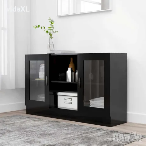 vidaXL Шкаф витрина, черен, 120x30,5x70 см, инженерно дърво, снимка 2 - Бюфети - 56147831