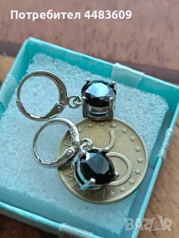 Сребърни обеци с черен цирконии , снимка 2 - Обеци - 53759472