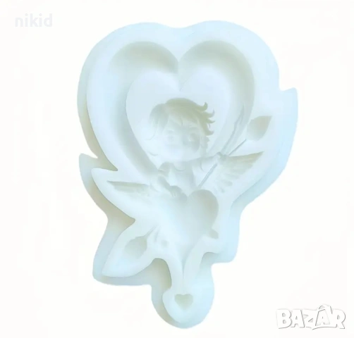 Момче със стрела сърце Купидон Свети Валентин силиконов молд форма фондан декор украса гипс, снимка 2 - Форми - 53790464