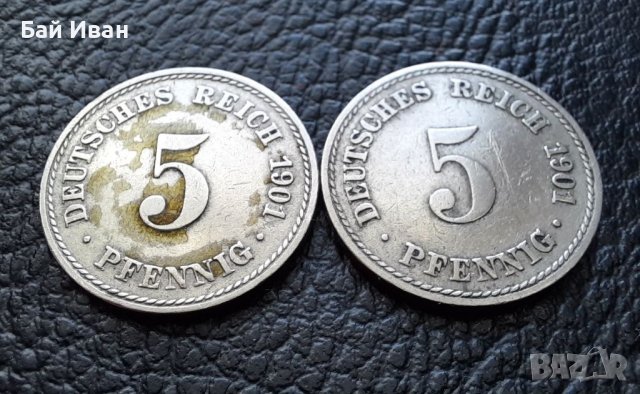 Стара монета 5 пфенига 1901 г. буква А , 2 броя - Германия- хит цена !, снимка 9 - Нумизматика и бонистика - 39724375