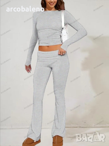 Дамски ежедневен едноцветен моден комплект с дълъг ръкав, 4цвята , снимка 17 - Комплекти - 44737988