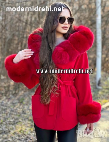 Дамско луксозно палто с лисица код 829, снимка 1 - Палта, манта - 39378865