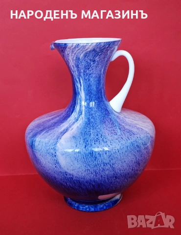 MURANO - МУРАНО - Голяма и широка ваза кана от двуцветно стъкло РАЗПРОДАЖБА