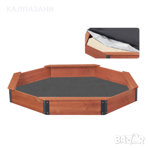 Голям Дървен Детски Пясъчник с Покривало OCTAGON, 199х199х23 см. , снимка 2 - Други - 44670689