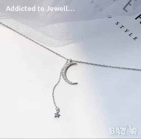 Тотална разпродажба - 50% сребърно колие "Moon And Star", снимка 2 - Колиета, медальони, синджири - 35518616