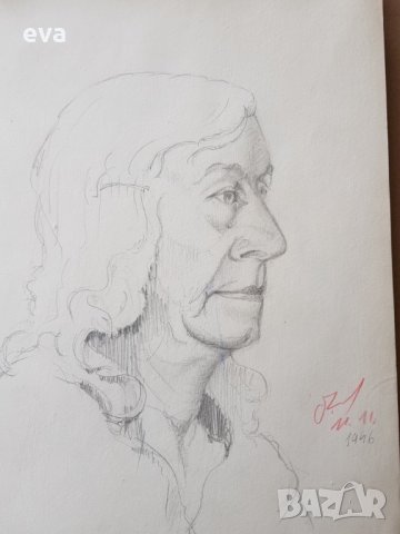 Майсторска рисунка Тома Петров(1908-1972) Портрет на жена 1946година  , снимка 4 - Картини - 36004353