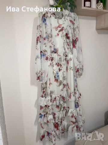 разкошна  нова дълга елегантна рокля  волани къдри Reaerved флорален нежен принт цветя, снимка 4 - Рокли - 42157211