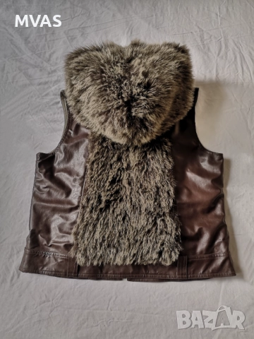 Нов двулицев дамски елек с косъм S M, снимка 5 - Елеци - 51877076