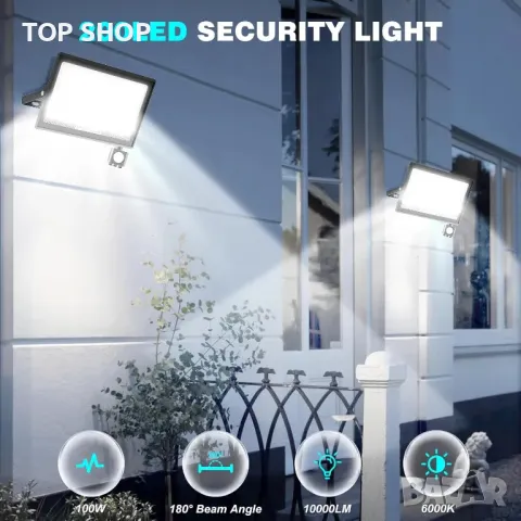 Охранителна лампа T-SUN, външна, сензор за движение, 100 W от здрач до зори, 10000 лумена LED, IP66, снимка 7 - Прожектори - 49938035