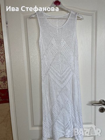 Нова фабрично плетена  бяла дълга плажна рокля елегантна миди midi дължина , снимка 7 - Рокли - 42677930