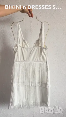 Елегантна бяла рокля с ресни, снимка 5 - Рокли - 47659687